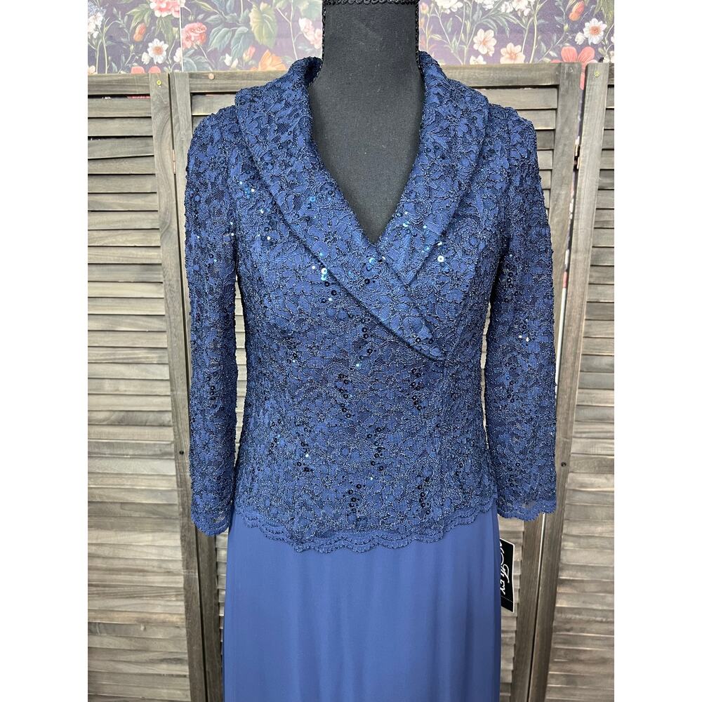 Alex Evenings Navy Sequin Lace Portrait Collar Mother of Bride Gown 4 NWT $189 - Picture 5 of 13